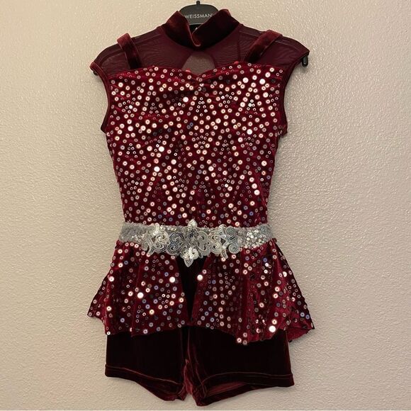 Weissman dance costume burgundy red sequin velvet Dream Glow 14684 LC, SC - Picture 3 of 12
